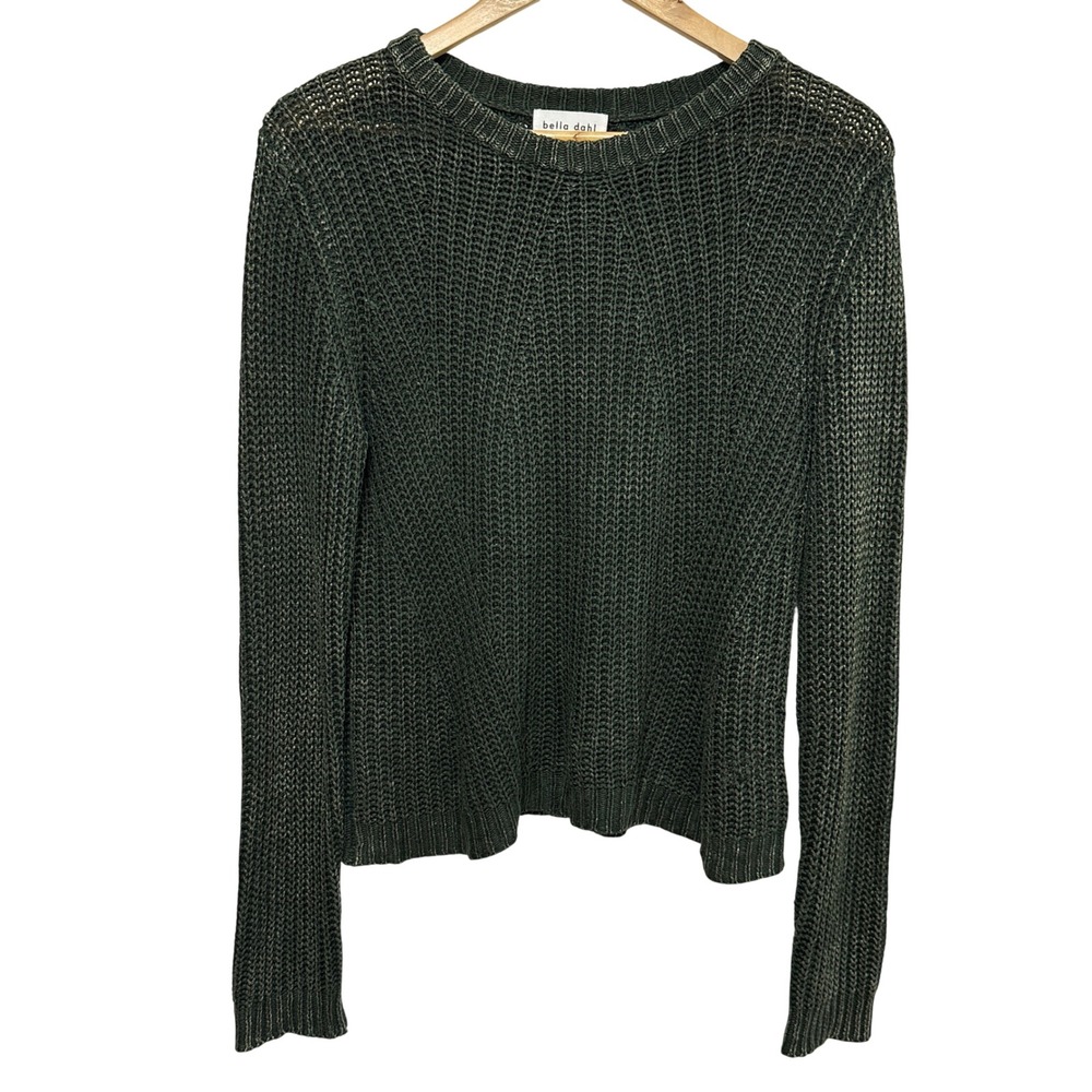 Bella Dahl Open Knit Sweater Womens Medium Green Viscose Linen Distressed Grunge